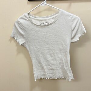 Aeropostale Whited Ribbed Short Sleeve Ruffle Tee